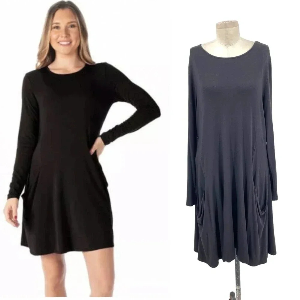 Betabrand‎ Sweatshirt Long Sleeve Dress in Black Jersey Size Large